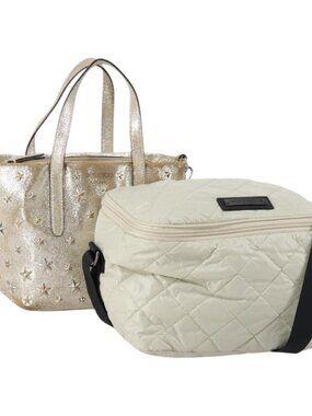 BURBERRY Jimmy Choo Shoulder Bag Nylon Leather 2 Set Beige Ivory Auth BA8473